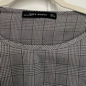 Zara Black and White Plaid Blouse